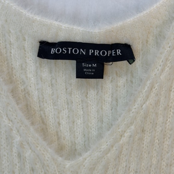 Boston Proper Tops - Boston Proper NWT Ivory Women's Fuzzy Ribbed V-neck Tank Size M - Casual Dressy